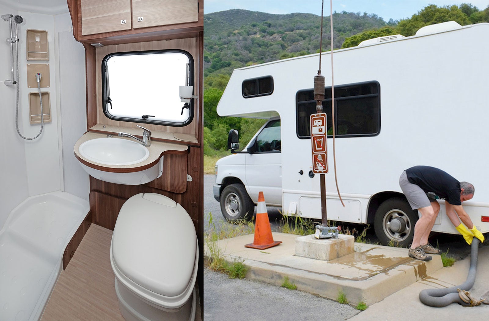 Portable RV/camper toilet and holding tank setup in Grand Prairie, Texas