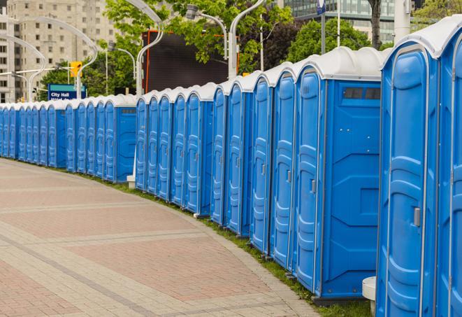 Seasonal porta potty units set up at a Grand Prairie, Texas venue