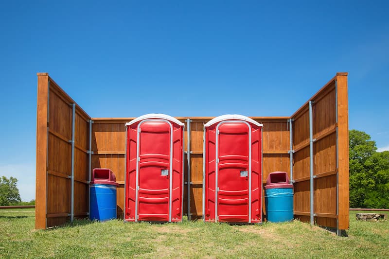 Short-term porta potty units staged for delivery in Grand Prairie, Texas